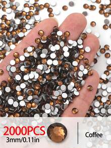 2000pcs 3-6mm Silver Flat Coffee Resin Rhinestones, Round Jelly Gemstones For Making Accessories Shoes, Clothes, Cosmetics, Bags, Decoration