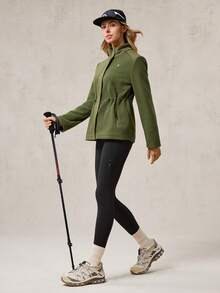 OutZeal 女士保暖抓绒束腰拉链户外抓绒外套，适合秋冬季徒步露营 - 軍綠色 - 查看 8