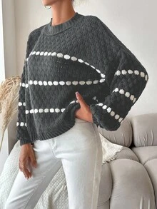 EURMUSE Polka Dot Pattern Bell Sleeve Sweater - Light Grey - View 5