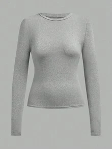 SHEIN EZwear 4件組女款圓領休閒基本修身長袖T恤套裝，秋冬日常日穿晚穿，黑色、酒紅、灰色、白色 - 彩色 - 查看 5