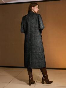 MOTF PREMIUM WOOL LAPEL COLLAR DOUBLE BREASTED OVERCOAT - Black - View 3