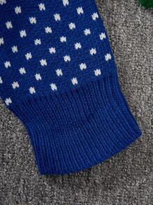 男士藏蓝色底白色驯鹿图案圆领长袖毛衣，冬季 - 藏蓝色 - 查看 7