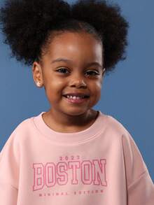 SUMWON Tween Girls Boston Print Hoodie Sweatpants Co-Ord Set Oversized Casual Wear Pink Matching Two Piece Outfit With Drawstring Hood - Apricot - View 5