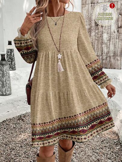 EMERY ROSE Abito casual oversize con collo tondo, stampa floreale vintage minimalista, adatto per autunno/inverno, taglie comode