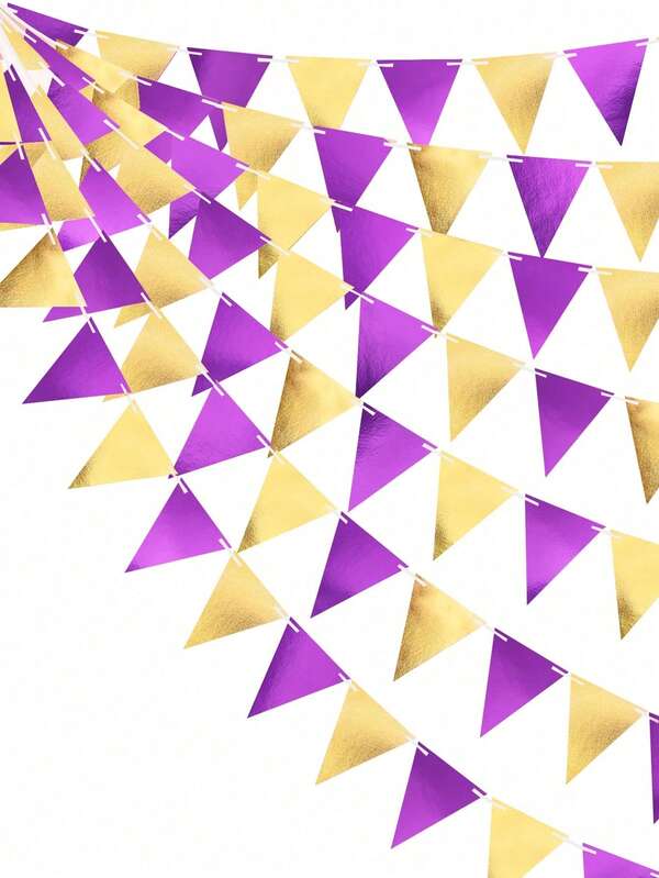 3m/9.84ft Purple And Golden Party Decorations, Triangle Pennant Banner Flag, Metallic Paper, Bunting Garland For Birthday/ Graduation /Retirement/ Bachelorette Wedding Bridal Shower /Engagement/ Disco Party Supplies