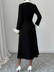 Modelyn Modisches minimalistisches schwarzes Kleid für den Büroalltag - Schwarz - Übersicht 2