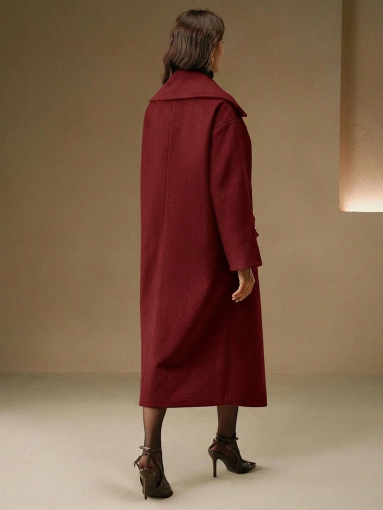 Women's High-End Elegant Stand Collar Loose Mid-Length Dark Overcoat, Suitable For Fall/Winter, Christmas, New Year, Party, Elegant, Luxury, Formal, Chic