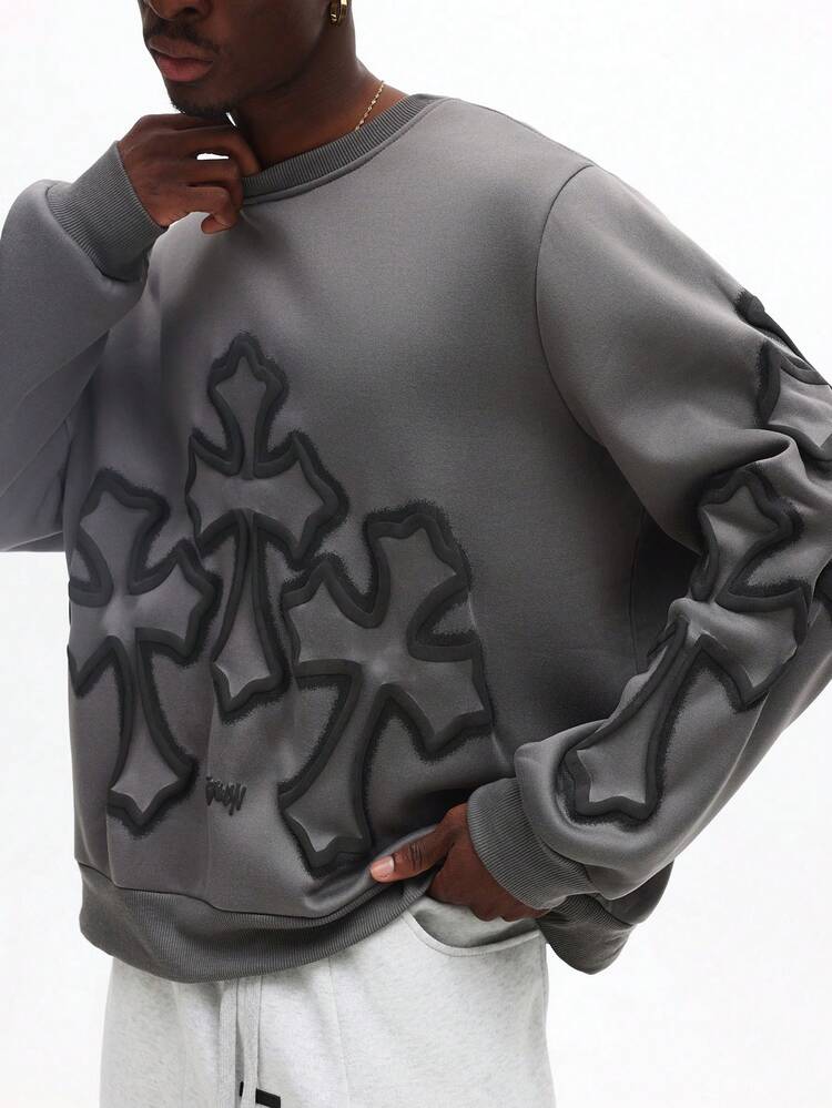 Bluza oversize z okrągłym dekoltem i nadrukiem krzyżowym