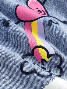 Girlism Tween Girl Y2k Fashion Lovely Cute Rainbow, Heart, Smiling Face Graffiti Pattern Blue Denim Loose Jeans Fall Winter,Casual And Versatile For Fall/Winter Dailywear And Streetwear,Halloween And Christmas,New Year,Thanksgiving,Baggy Street Jeans - Medium Wash - View 6