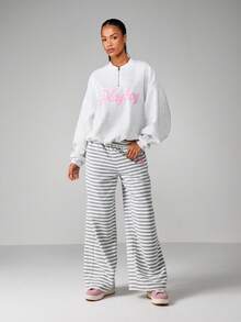 Missguided x Playboy 超大号半拉链运动衫，背面带有文字印花和兔子标志设计，带来休闲舒适感 - 灰色 - 查看 3