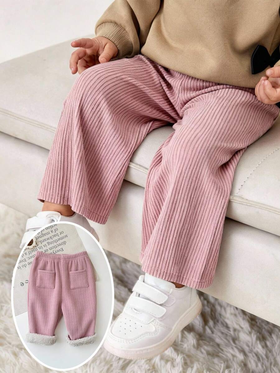 SHEIN Süße, lässige, vielseitige Cordhose mit Thermofutter in Rosa für Babys