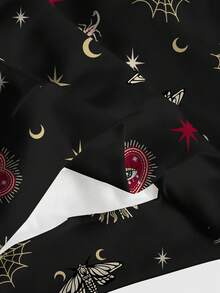ROMWE Goth Sudadera holgada con estampado de corazón, cruz, sol, luna y estrella de estilo palaciego retro gótico para mujeres - Negro - Ver 5