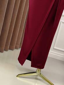 Rometta Váy dự tiệc mùa thu lấy cảm hứng từ phong cách Gothic cao cấp thanh lịch dành cho nữ cỡ lớn, váy maxi màu trơn cổ chữ V ôm sát, thắt eo - Màu Đỏ Sâu - Xem 5