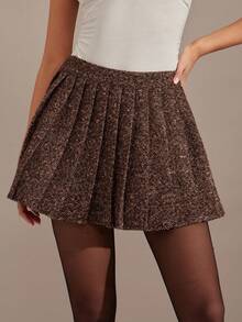 Enchnt Gonna corta plissettata a-line elegante e alla moda in tweed marrone per le donne, versatile, dolce ed elegante, adatta per appuntamenti, ufficio, uscite e pendolarismo quotidiano, ritorno a scuola, Natale, inverno, Capodanno