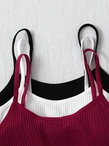 SHEIN 3pcs Tween Girls' Simple Black, White, Pink Comfortable Padded Bras Set