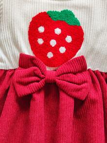 Vintaside Kids Vestido de manga larga con cuello redondo de estilo occidental elegante para bebé niña, adecuado para eventos navideños, banquetes, fiestas y otros usos diarios, primavera y otoño - Rojo y blanco - Ver 3