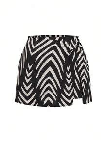 Truni Plus Size Casual Vacation Floral Print Fringe Wide Leg Pants - Black - View 1