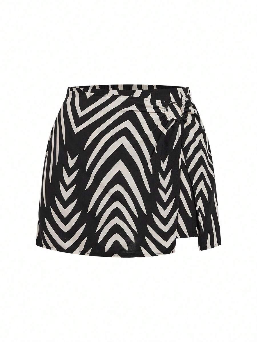 Truni Plus Size Casual Vacation Floral Print Fringe Wide Leg Pants - Black - View 1