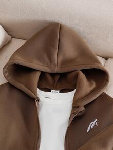 Bộ áo hoodie và áo khoác thường ngày thêu lông cừu kaki cho bé trai, Thu/Đông - Màu Khaki - Xem 6