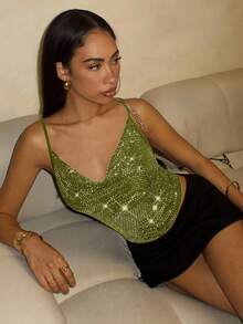 Glamine Sequin Material Women's Green Blouse For Christmas Party, Winter Banquet - Green - View 4