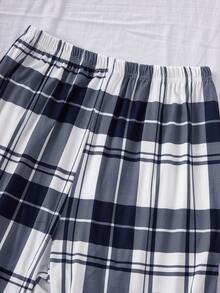 青少年男孩格纹元素组合长袖上衣和裤子，简约时尚穿搭，适合休闲家居穿着，凸显青少年阳光洒脱的特质 - 淺灰色 - 查看 6