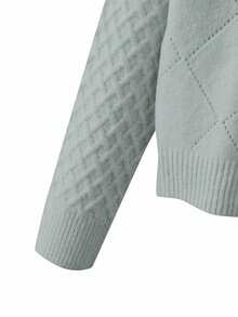 SHEIN LUNE Women's Hollow Out Cable Knit Diamond Pattern Cardigan - Light Grey - View 3