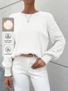 Women's Solid Color Lantern Sleeve Sweater