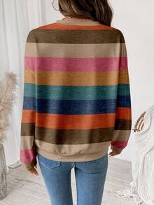 SHEIN LUNE Áo sweatshirt nữ dáng rộng, cổ tròn, tay dài, họa tiết sọc phối màu tối giản, thích hợp cho mùa thu/đông. - Nhiều màu - Xem 2