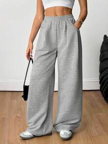 SHEIN Tall Women's Fall Streetwear Fashion Casual Vintage Corduroy Textured Long Baggy Pants,Thanksgiving Gray Casual Sports Pants With Loose Style, Suitable For Sports And Leisure - Grey - View 1