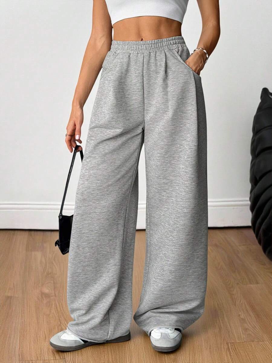 SHEIN Tall Women's Fall Streetwear Fashion Casual Vintage Corduroy Textured Long Baggy Pants,Thanksgiving Gray Casual Sports Pants With Loose Style, Suitable For Sports And Leisure - Grey - View 1