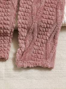 Conjunto de pijama de 2 piezas para niña preadolescente con pantalón largo y manga larga de color rosa sólido con logo de oso, cómodo y suave, con forro térmico de felpa, adecuado para otoño/invierno - Rosa - Ver 4