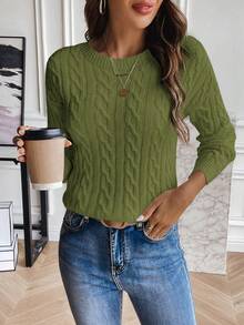 EMERY ROSE Damen Minimalistischer einfarbiger Zopfstrick Pullover, Drop-Shoulder, Herbst/Winter