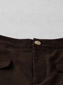 Selianne Women's Elegant Casual Ribbed Corduroy Split Hem Flare Pants With Metal Pocket Flap Decor, Chic & Versatile For Work And Daily Wear, Autumn/Winter - Coffee Brown - View 3