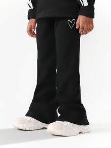 SUMWON Black Hoodie And Pants Co-Ord Set With Heart Print And Side Stripes For Kids Casual Wear - Black - View 4