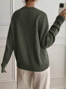 DAZY Casual Color Block Henley Neck Pullover, Soft Knit 2 In 1 Sweater For Women - Dark Green - View 3