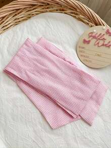 SHEIN Newborn Photography Swaddle Blanket With Pink Bow, A Prop For Baby Girls, Made Of Pink Striped Textured Fabric With A Bow. - Pink - View 2