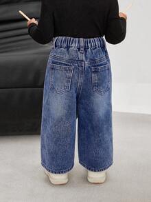 SHEIN Bubblio Baby Girl Vintage Blue Loose Straight Jeans - Dark Wash - View 2