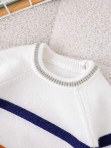 SHEIN Babyboy/Babygirl Cute Striped Long Sleeve Sweater, Versatile For Autumn/Winter