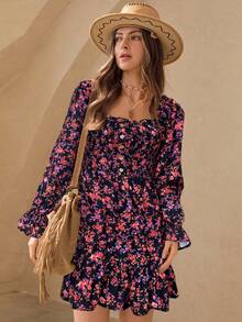 Wildy BY0424-Z 黑色和红色花朵印花女式短裙 - 黑色 - 查看 7