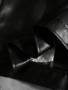 PAVTROS 男士长袖短款拉链PU皮夹克，黑色皮夹克外套，秋冬款