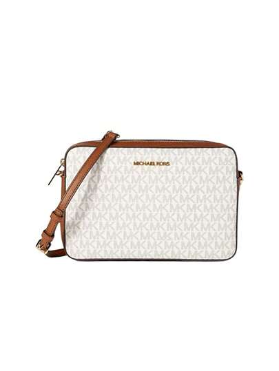 Michael Kors Jet Set Large Printed Logo Women Crossbody Bag Vanilla