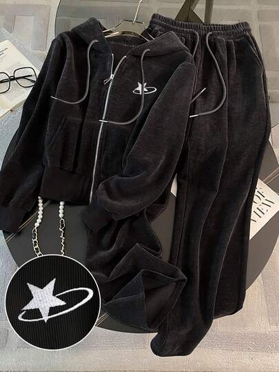 Resyla Plus Size Women 2 Pieces Set Hoodie With Zipper