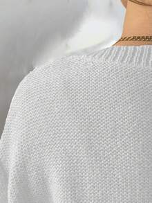 EMERY ROSE Plus Size Women Casual Solid Color Crew Neck Pullover Sweater - White - View 4