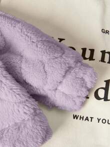 SHEIN 新生女孩可爱纯色毛绒绒心形图案连帽夹克厚外套适合秋冬季