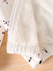 SHEIN Playful Pals Baby Girls Toddlers Autumn/Winter New Casual Cute Ditsy Floral Pink Flower Warm Jacket Thick Outerwear Hooded Jacket Hooded Coat Thermal Lined - White - View 4