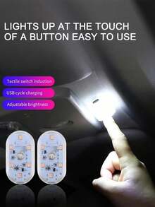 Teckwe 7-Color Magnetic Car Interior Atmosphere Lights Wireless, Mini USB C Rechargeable Car LED Lights, Interior With 6 Bright LED Beads Car Audio Control Lights Are Suitable For Car Decoration, Home Life, Party Decoration Night Lights.