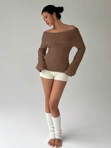 SHEIN Clasi Áo len chui đầu cổ tròn màu trơn - Cà phê nâu - Xem 3