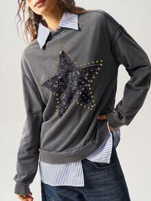 Bohemela Sudadera holgada de punto de cuello redondo de unicolor casual para mujer, ropa de otoño e invierno