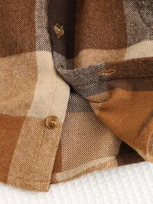 SHEIN 男婴休闲格子拼布夹克开衫衬衫