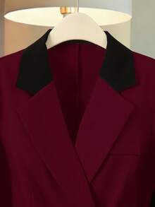 Franclia بدلة نسائية أنيقة للتنقل مكونة من بليزر بخصر ملون وتنورة أنبوبية منسدلة قطعتين، خريف/شتاء - عنابي اللون - مشاهدة 8